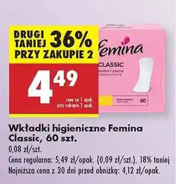 Biedronka Wkładki higieniczne Femina Classic , 60 szt oferta
