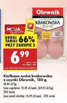 Biedronka Kiełbasa krakowska sucha z szynki Olewnik oferta
