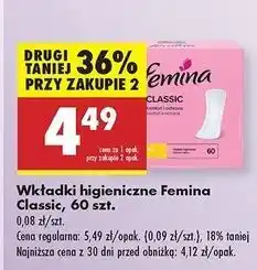 Biedronka Wkładki higieniczne normal Femina Classic oferta