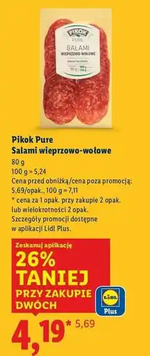 Lidl Salami wieprzowo-wołowe Pikok Pure oferta