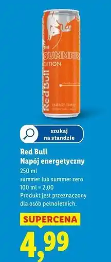 Lidl Napój energetyczny biała brzoskwinia bez cukru Red Bull The Summer Edition oferta