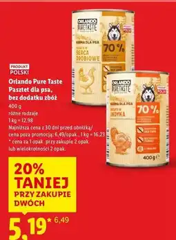 Lidl Karma dla psa indyk Orlando Pure Taste oferta
