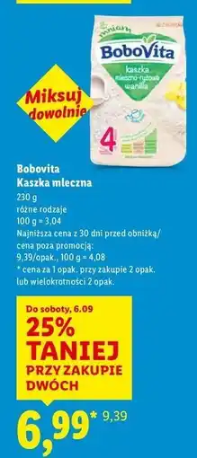 Lidl Kaszka mleczno-ryżowa waniliowa Bobovita oferta