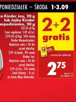 Biedronka Jajko Niespodzianka lub jajko Kinder Joy 2+2 GRATIS oferta