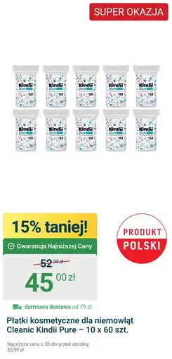ERLI Płatki kosmetyczne dla niemowląt Cleanic Kindii Pure 10x60 szt oferta