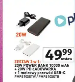 Auchan Zestaw do ładowania: powerbank + ładowarka kabel usb-c Platinet oferta