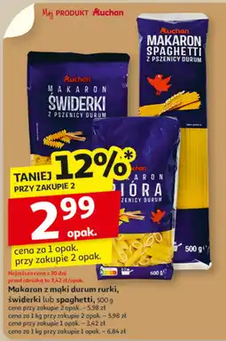 Auchan Makaron z mąki durum rurki, świderki lub spaghetti Auchan oferta