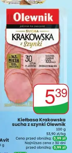 Dino Kiełbasa krakowska sucha z szynki Olewnik oferta