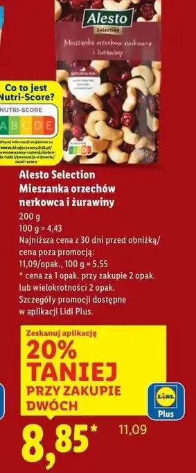 Lidl Mieszanka z suszonej żurawiny i orzechów nerkowca Alesto oferta