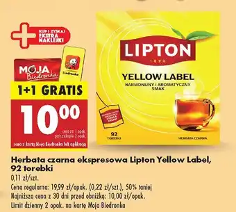 Biedronka Herbata czarna ekspresowa Lipton Yellow Label oferta