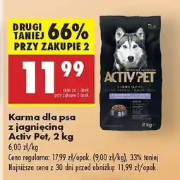 Biedronka Karma dla psa z jagnięciną Activ Pet 2 kg oferta