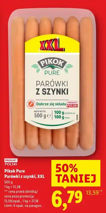 Lidl Parówki z szynki XXL Pikok Pure oferta