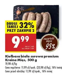 Biedronka Kiełbasa biała surowa premium Kraina Mięs oferta