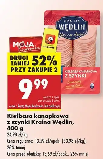 Biedronka Kiełbasa kanapkowa z szynki Kraina Wędlin oferta