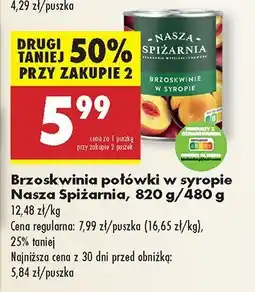 Biedronka Brzoskwinia połówki w syropie Nasza Spiżarnia oferta