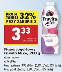 Biedronka Napój jogurtowy jagoda wiśnia Fruvita Mixo oferta
