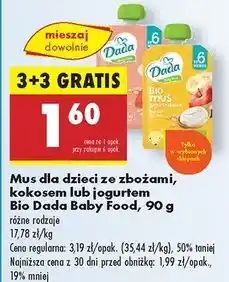 Biedronka Bio mus jogurt + zboża banan jabłko Dada Baby Fresh oferta