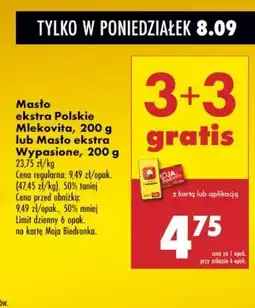 Biedronka Masło ekstra Polskie lub extra Wypasione 3+3 GRATIS Mlekovita oferta