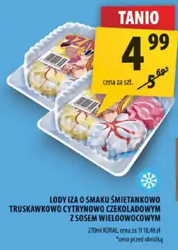 Arhelan Lody iza o smaku śmietankowo truskawkowym cytrynowo czekoladowym z sosem wieloowocowym Koral oferta
