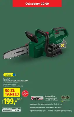 Lidl Piła łańcuchowa akumulatorowa 20 v Parkside oferta