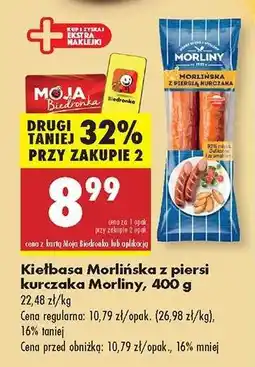 Biedronka Kiełbasa Morliňska z piersi kurczaka Morliny 400 g oferta
