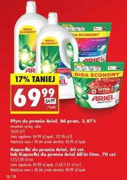 Biedronka Płyn do prania Ariel, 86 prań, 3,87 l oferta