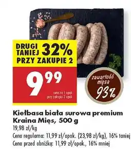 Biedronka Kielbasa biała surowa premium Kraina Mięs 500 g oferta