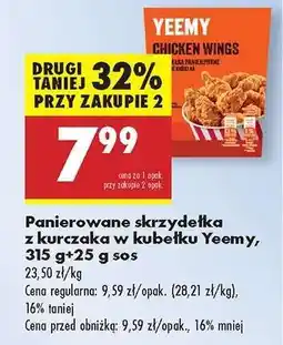 Biedronka Panierowane skrzydełka z kurczaka w kubeku Yeemy, 315 g+25 g sos oferta