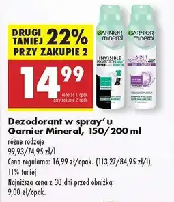 Biedronka Dezodorant w spray’u Garnier Mineral, 150/200 ml oferta