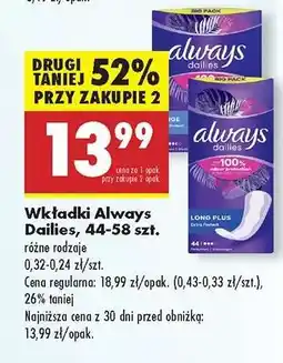 Biedronka Wkładki Always Dailies, 44-58 szt oferta
