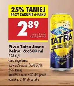 Biedronka Piwo Tatra Jasne Pełne 6x500 ml oferta