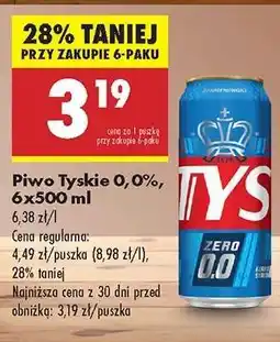 Biedronka Piwo Tyskie 0,0 6x500 ml oferta