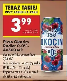Biedronka Piwo Okocim Radler 0,0%, 4x500 ml oferta