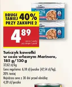 Biedronka Tuńczyk kawałki w sosie własnym Marinero, 185 g/130 g oferta