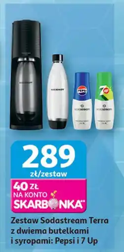 Auchan Zestaw: urządzenie terra black + 2x butelki 1l 1 cylinder syrop pepsi 7up Sodastream oferta