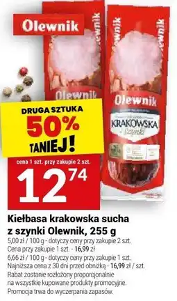 Twój Market Kiełbasa krakowska sucha z szynki Olewnik oferta