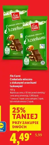 Lidl Czekolada Fin Carré mleczna z siekanymi orzechami laskowymi oferta