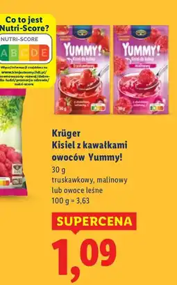 Lidl Kisiel z kawałkami owoców Yummy! truskawkowy, malinowy lub owoce leśne Krüger oferta