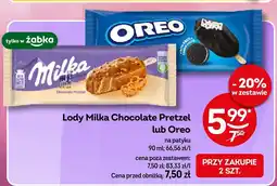 Żabka Lody Milka Chocolate Pretzel lub Oreo na patyku oferta