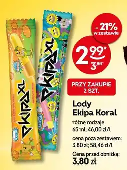 Żabka Lody Ekipa Koral różne rodzaje oferta
