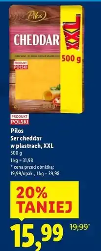 Lidl Ser cheddar w plastrach Pilos oferta