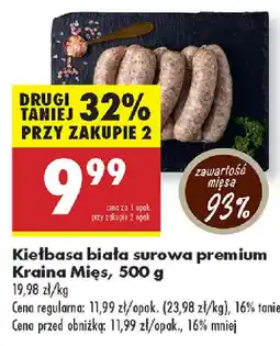 Biedronka Kiełbasa biała surowa premium Kraina Mięs oferta
