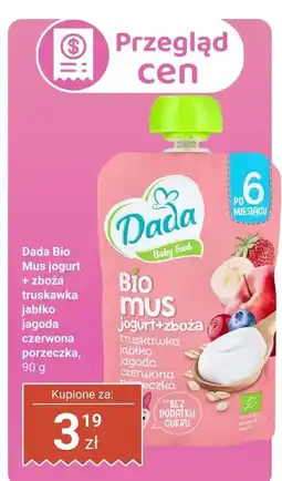 Biedronka Mus jogurt + zboża truskawka jabłko jagoda czerwona porzeczka Dada Bio oferta
