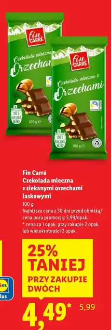 Lidl Czekolada mleczna z siekanymi orzechami laskowymi Fin Carré oferta