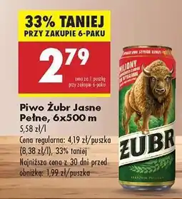 Biedronka Piwo Żubr Jasne Pełne 6x500 ml oferta