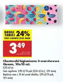 Biedronka Chusteczki higieniczne 3 warstwowe Queen 10x10 szt oferta
