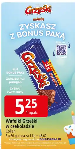 E.Leclerc Wafelki Grześki w czekoladzie Colian oferta