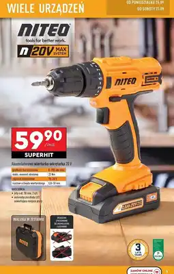 Biedronka Wiertarko-wkrętarka akumulatorowa 20 v Niteo Tools oferta