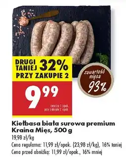 Biedronka Kiełbasa biała surowa premium Kraina Mięs oferta