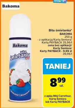 Carrefour Bita śmietanka w spray'u Bakoma oferta